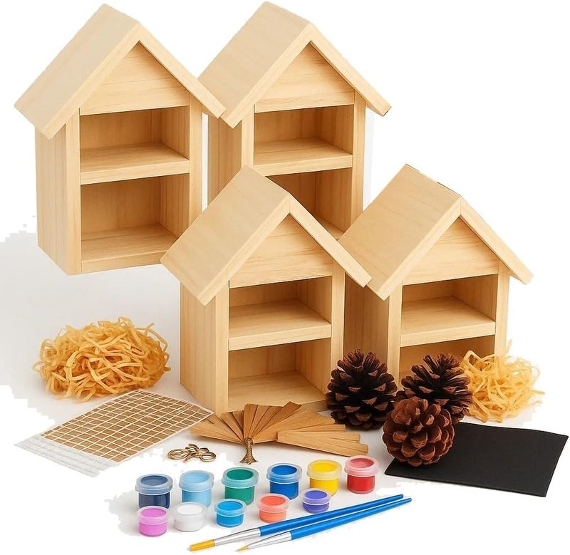 CEDAR ALPHA 4 Pack DIY Insect Hotel Kit, Backyard Insect House, Solid Wood 5.9"x 7.7"x 4.7", UVcoating Painted, Bee House, Nesting Habitat Shelters, Garden Shelter for Bees, Butterflies, Bugs - Image 2